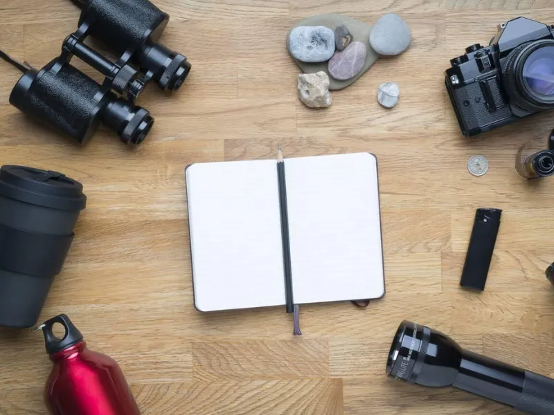 notebook with vacation items