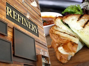 Grilled cheese sandwich with tomato soup at Refinery café.