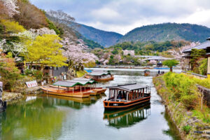 traditional wooden boat at the Hozu River