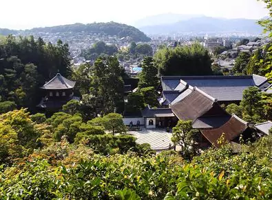 Top View of the Silver Pavilion garden in Kyoto, Japan