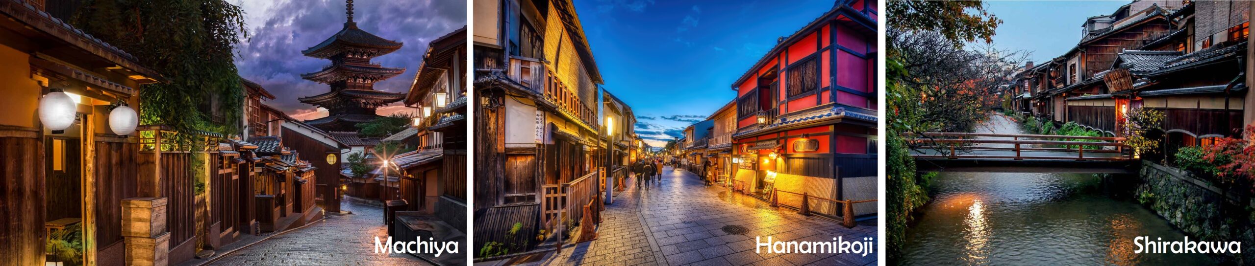 The three Architectural Streets of Gion District Photo from www.machiya-kyoto.net, web.globaleur.com and japanobjects.com