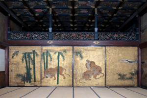 Preserved wood carvings and tiger paintings at nijo catle