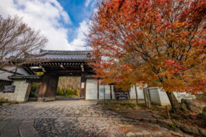 Ryoanji temple front door during autumn