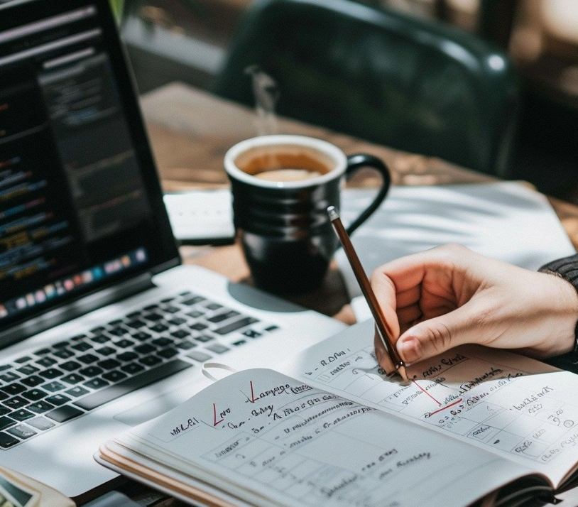 10 wirting niche - Travelpreneur a minimalist black and white themed work station