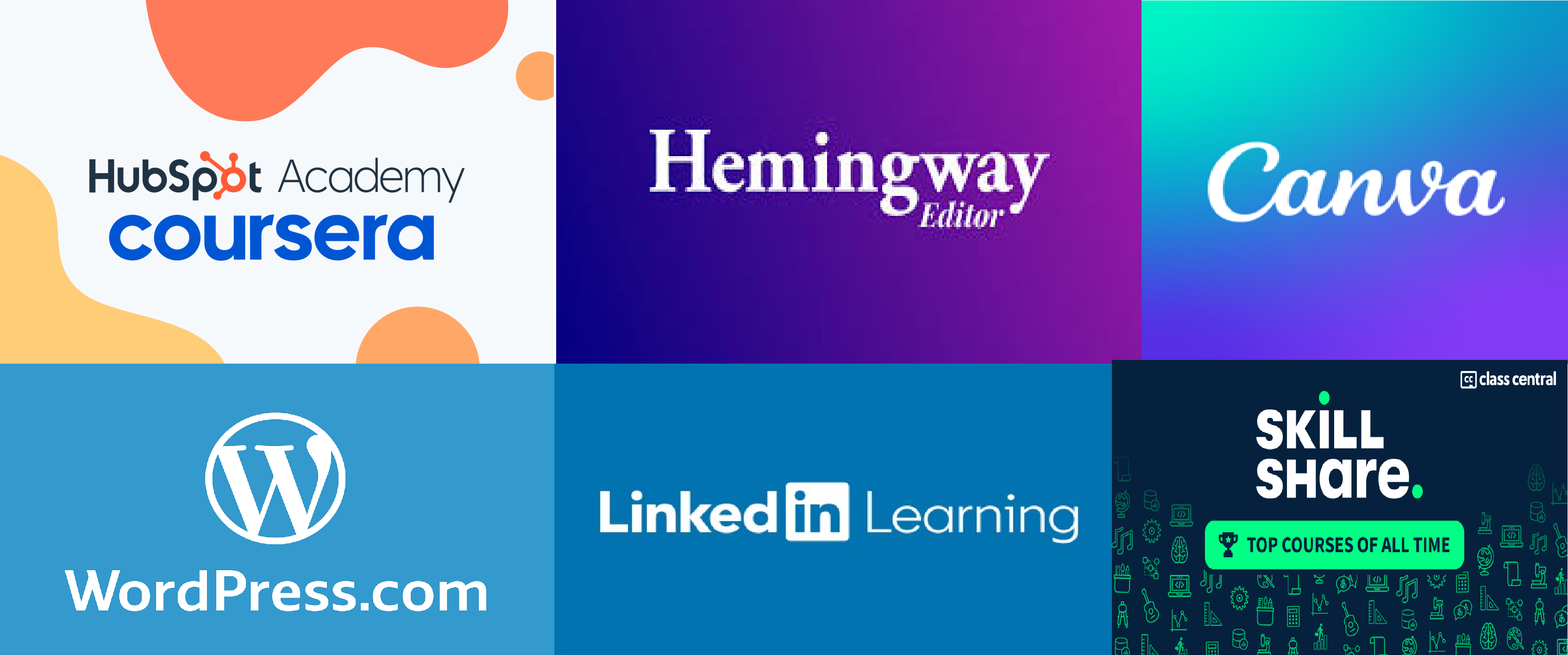 12 learn and upskill - Travelpreneur logos of tools that could be used for free