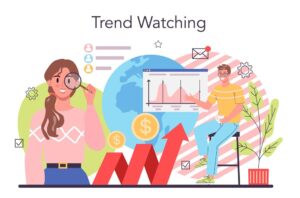 two person searching platforms analyzing trending niche idea