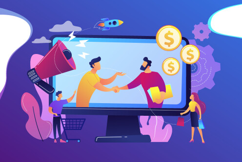 a vector of people interacting with one another thru the digital word