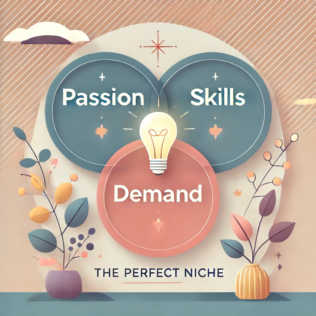 a Venn diagram of passion, skills and demand with a light bulb in the middle