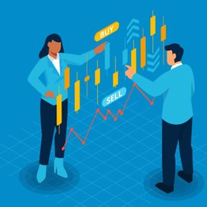 two persons analysing the data of trading