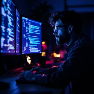 6 tech job - Travelpreneur a man encoding codes on his computer