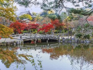 Maruyama park featuring its bridge and beautiful garden lake