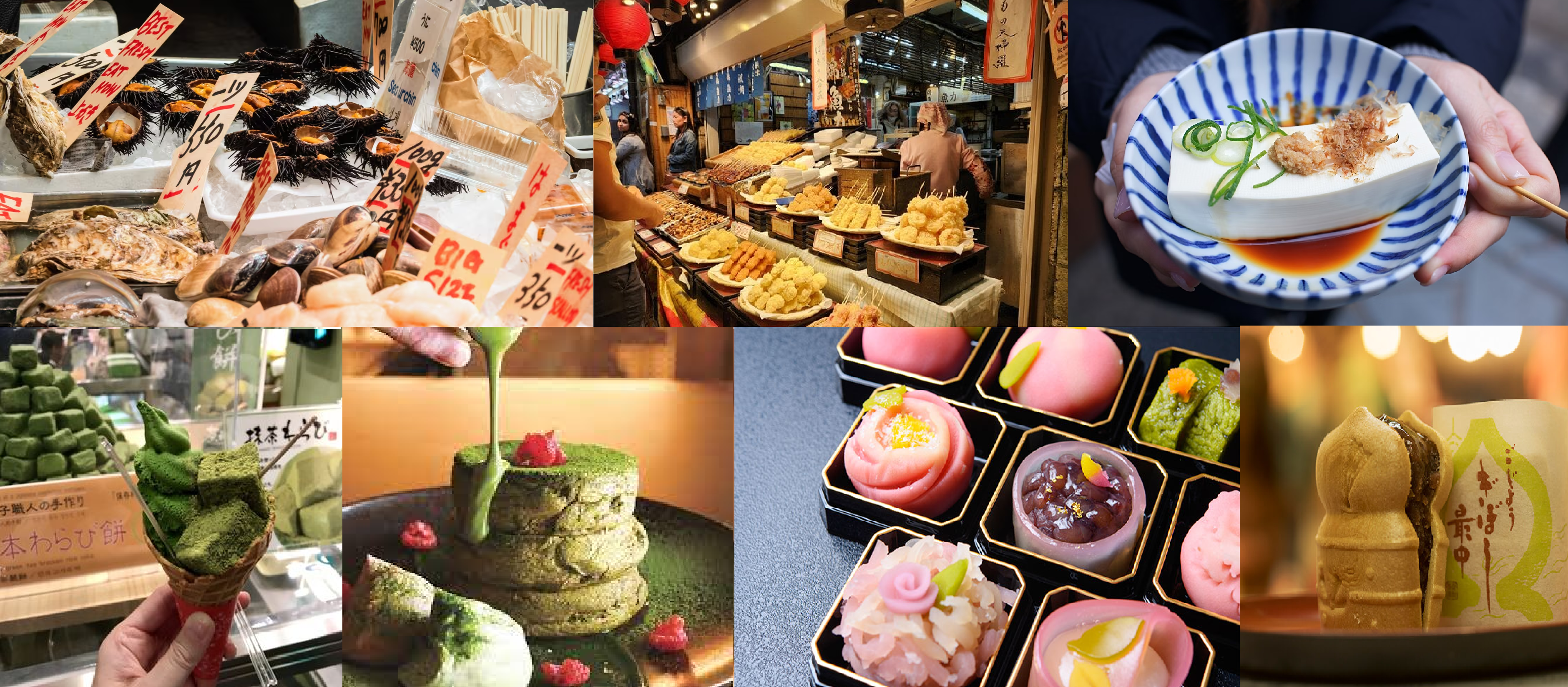 collage of nishiki sweets - Travelpreneur collage of foods to try when at nishiki market
