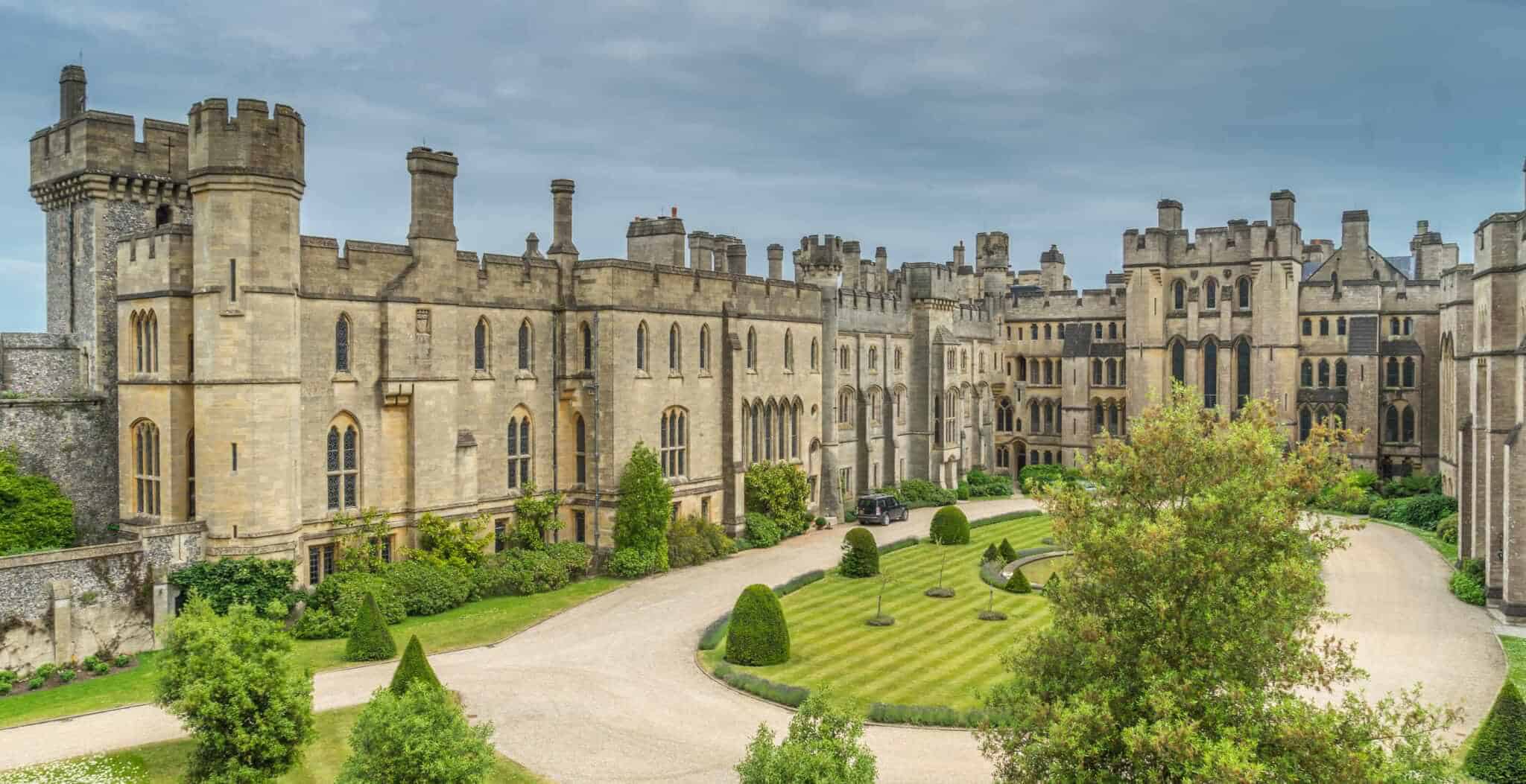 Arundel Castle birds eye view from the left side of the castle front