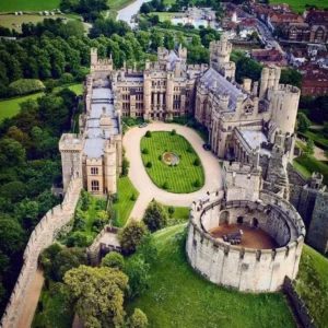 Arundel Castle and grounds aerial view