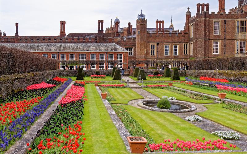 Hampton Court Palace Garden with the castle visible at the back