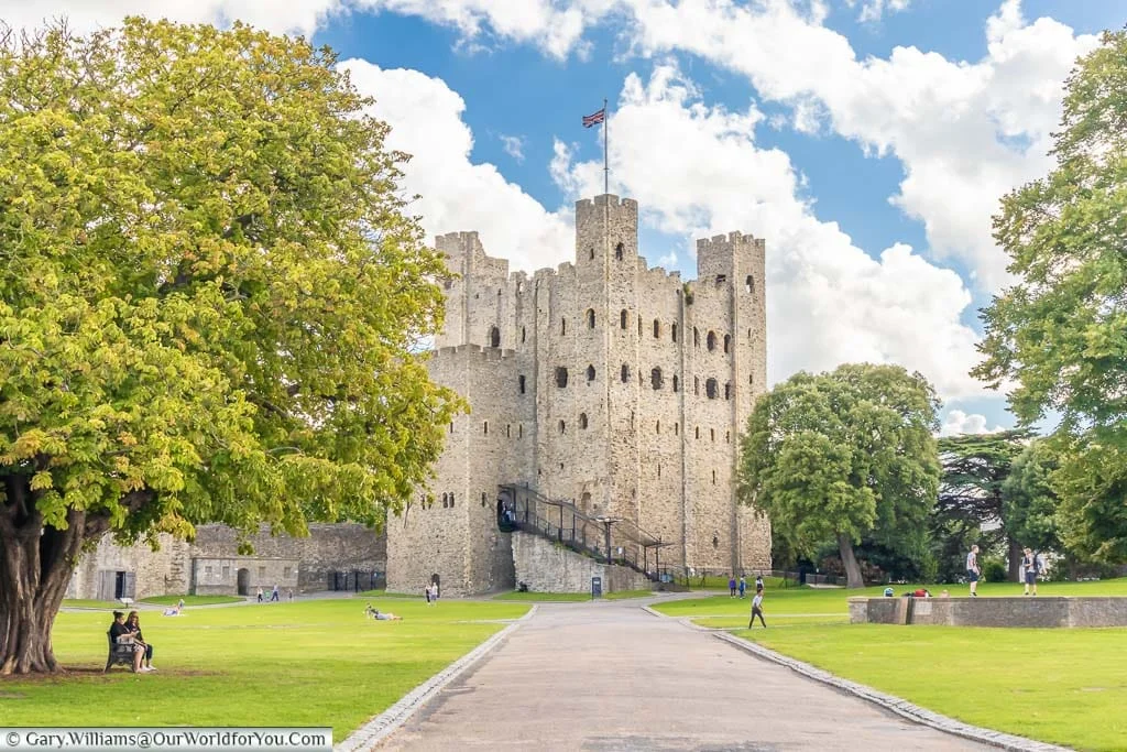 Rochester Castle and garden pathway