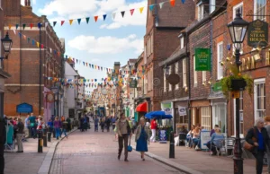 Rochester High Street with people walking around