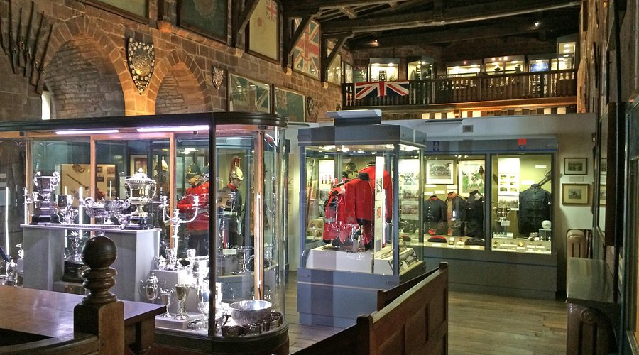 Shrewsbury Castle Soldiers of Shropshire Museum filled with glass featuring exhibits