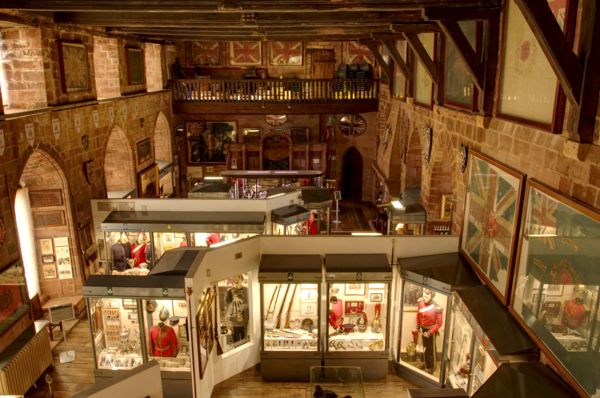 Shrewsbury Castle Great Hallway filled with the exhibit taken from the second floor