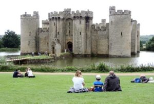 tourist having a picnic at the castle grounds