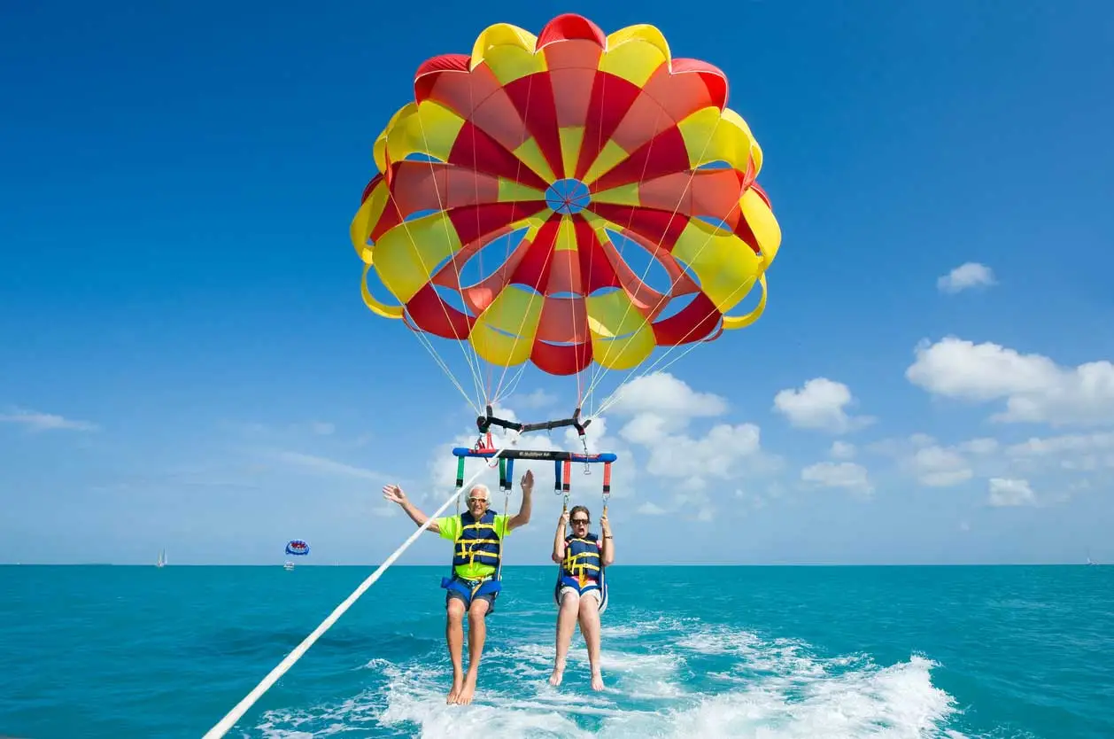 two tourists parasailing at phu quoc island