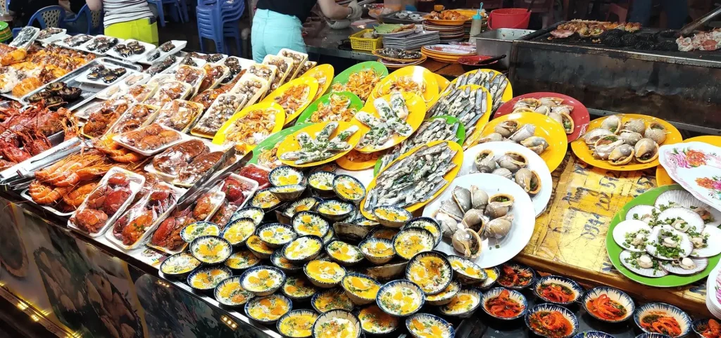 Delicious foods at a food stall at Phu Quoc Night Market